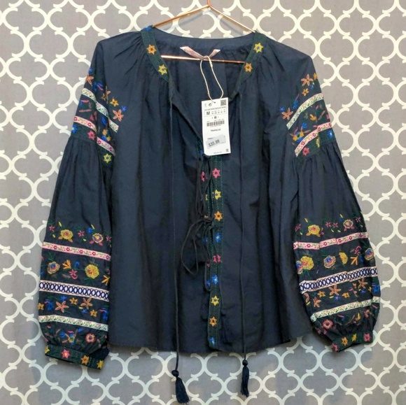 Zara Tops - NWT Zara Embroidered Boho Blouse